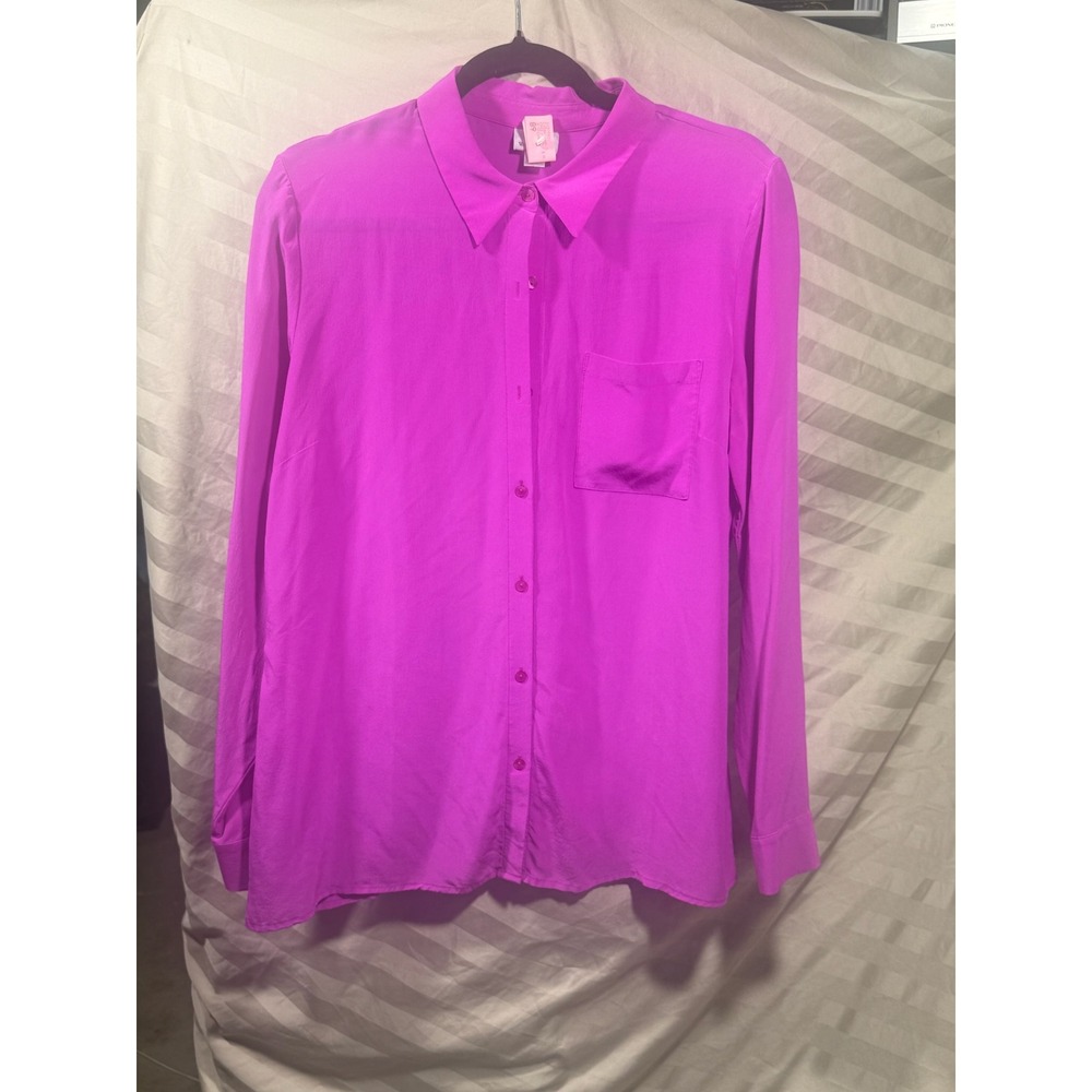 Worthington Womens Magenta Pink Long Sleeve Button Down Blouse Shirt Size L